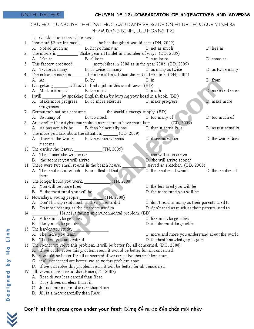 Comaparision :Multiple choice worksheet