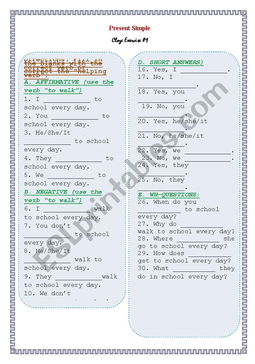 present simple exercise 1 worksheet