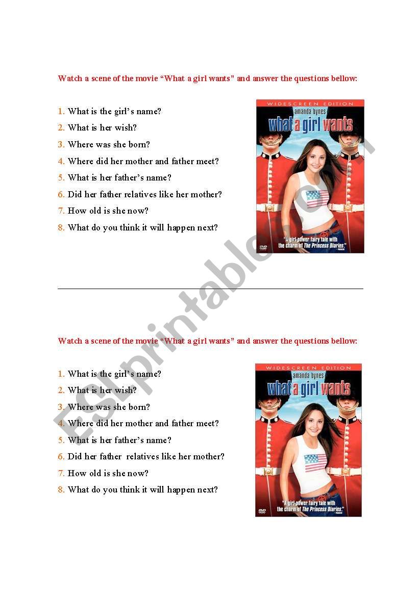 Movie - What a girl wants worksheet