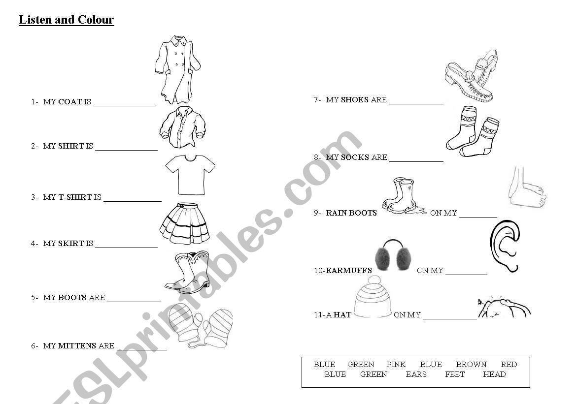 my clothes worksheet