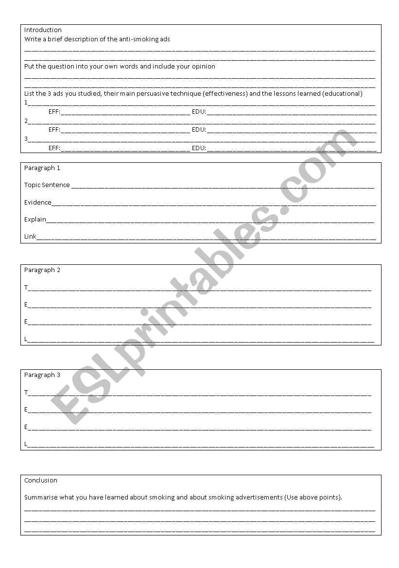 Anti Smoking Essay planner template