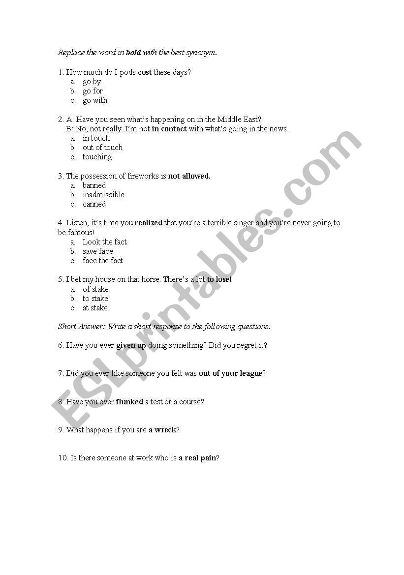 TOEFL vocabulary 1 worksheet