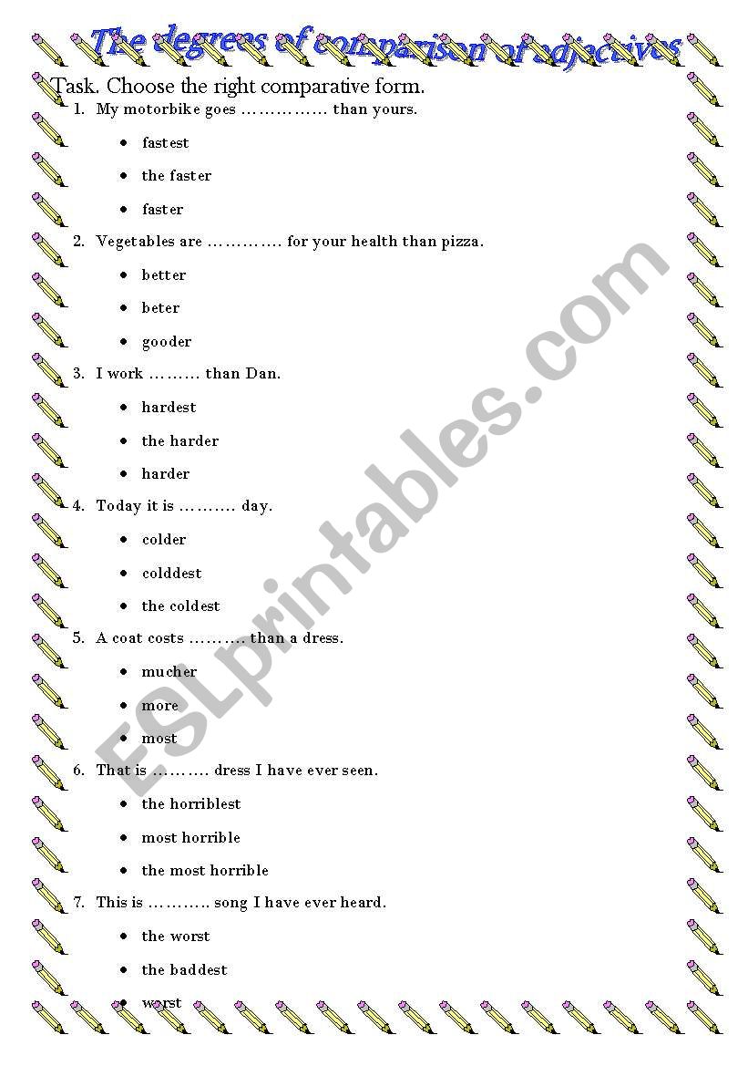 The degrees of comparison worksheet