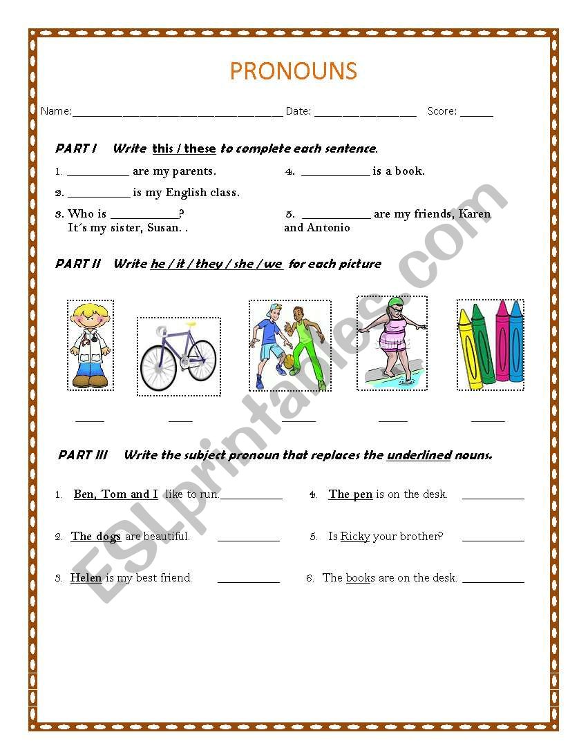 Pronouns worksheet