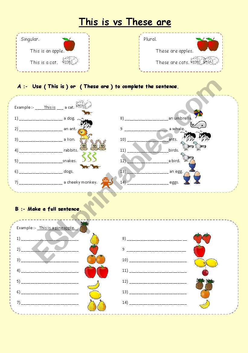 This is  (vs) These are   worksheet