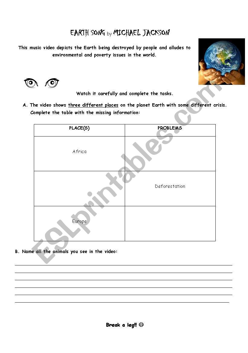 Earth Song  worksheet