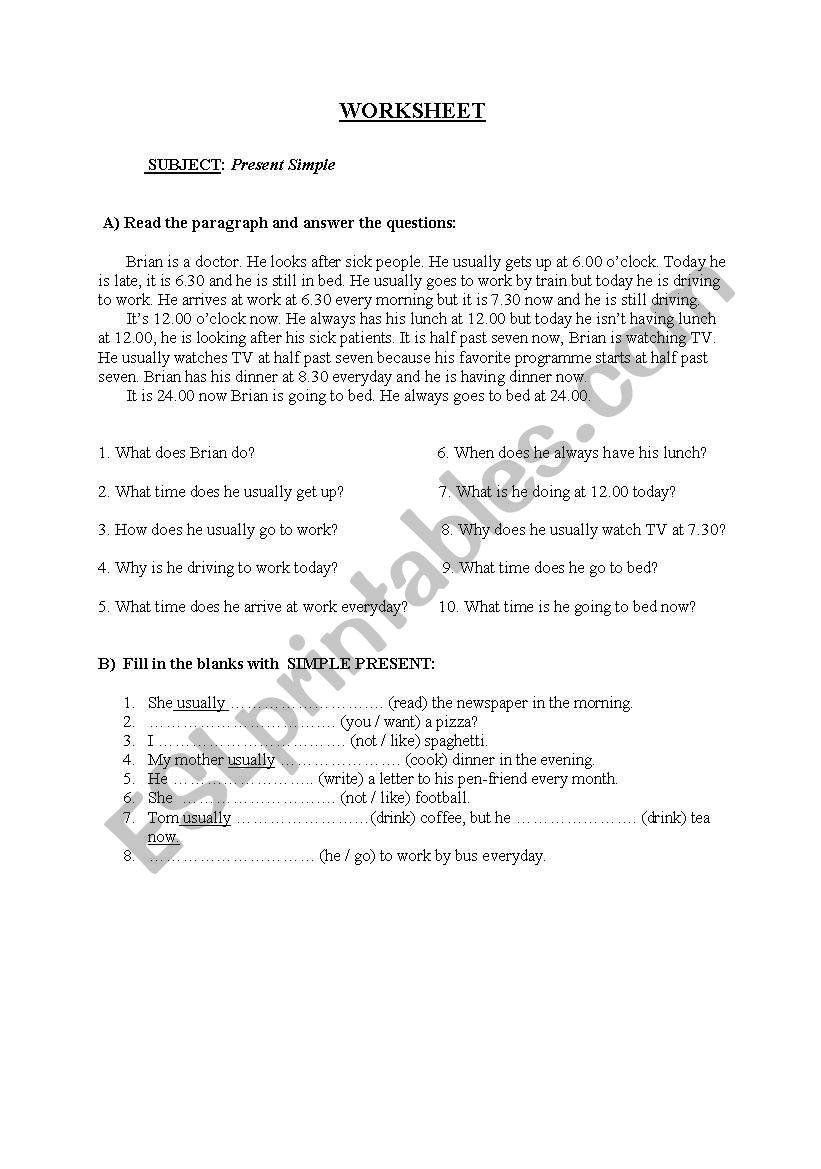 Simple Present worksheet