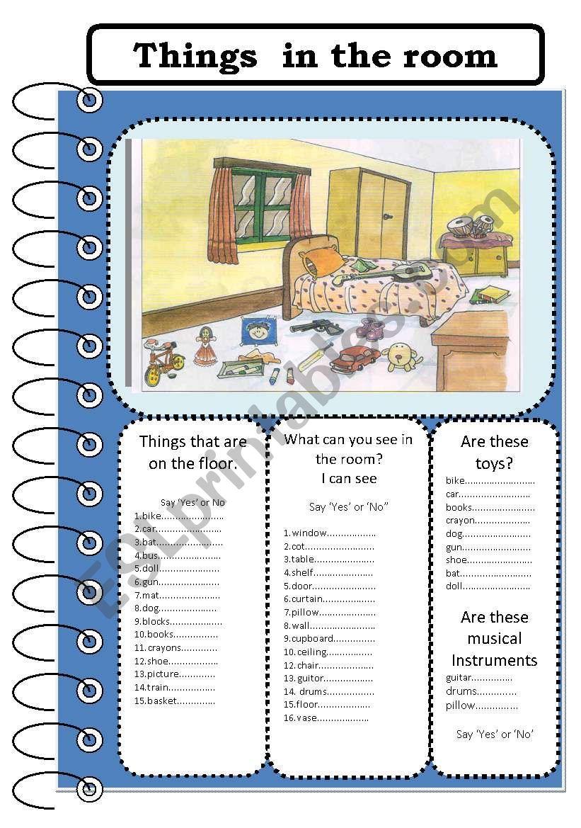 Things in the room worksheet