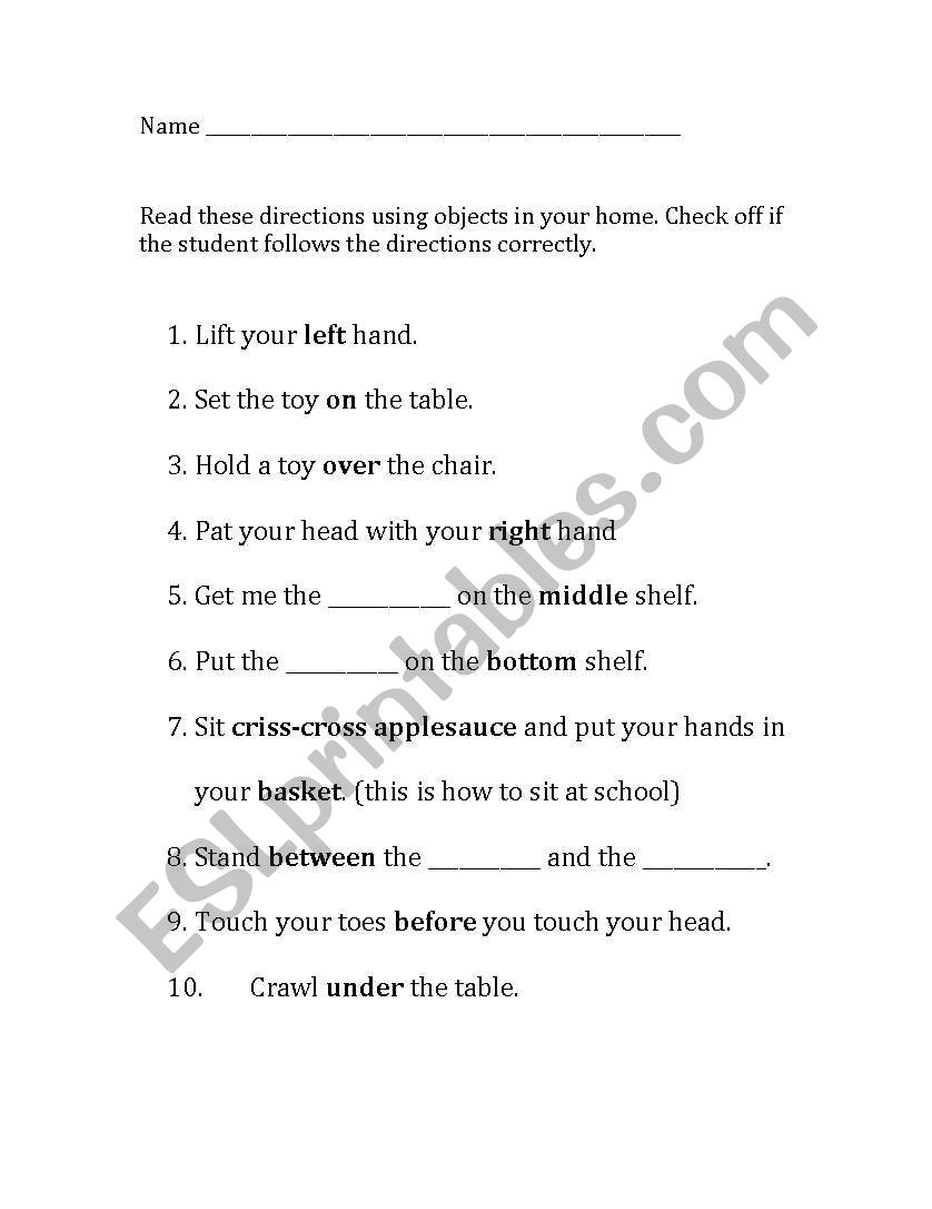 Following directions worksheet