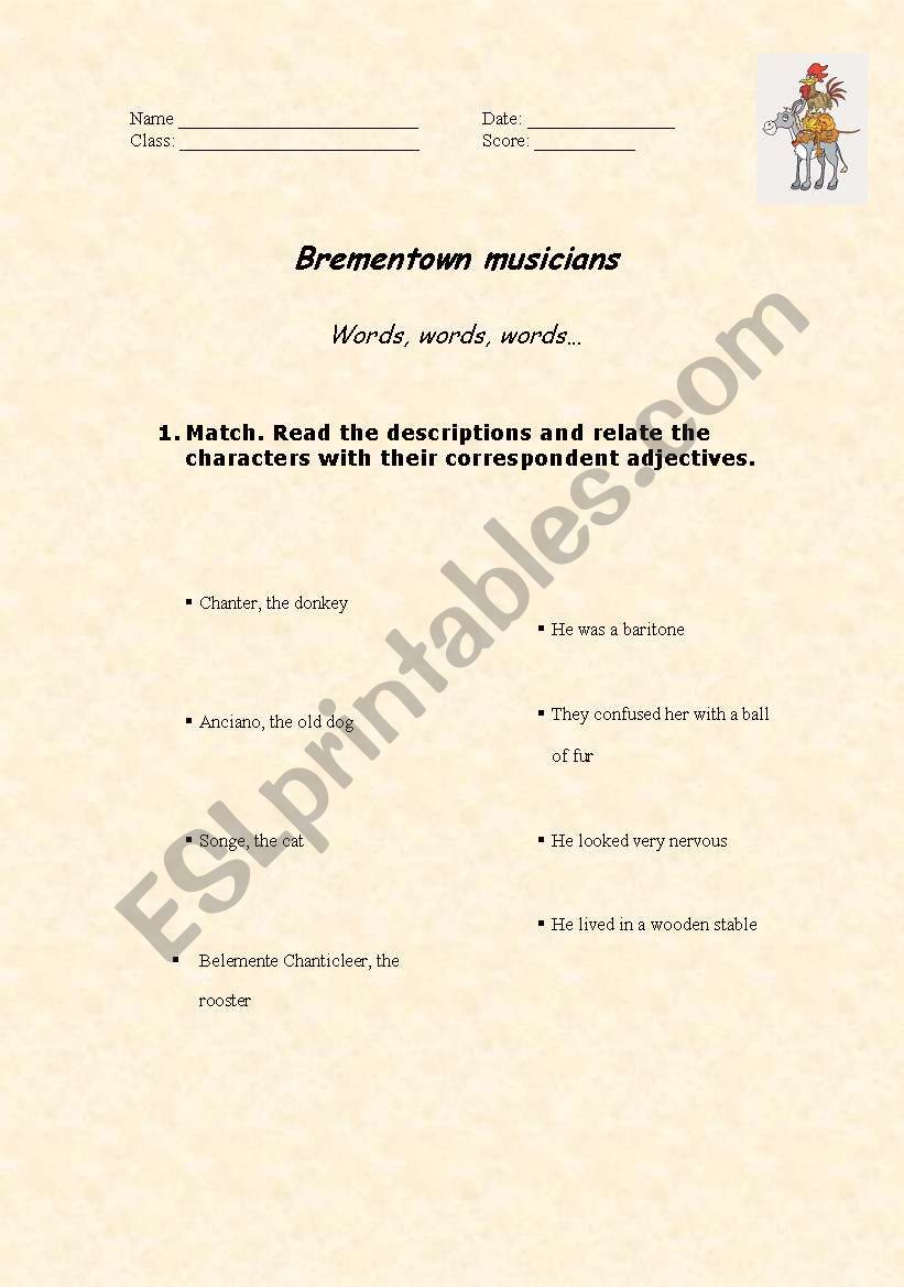 Brementown musicians worksheet