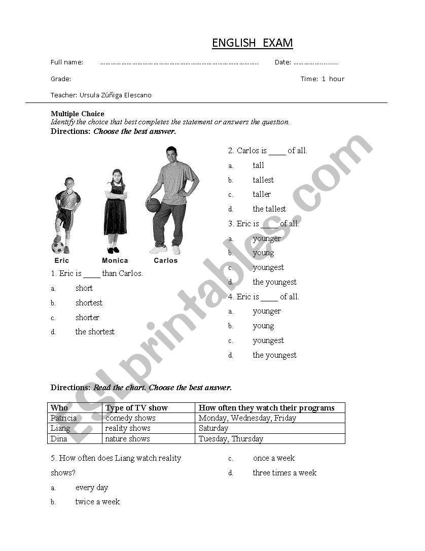 Exam. 4o qiestions worksheet