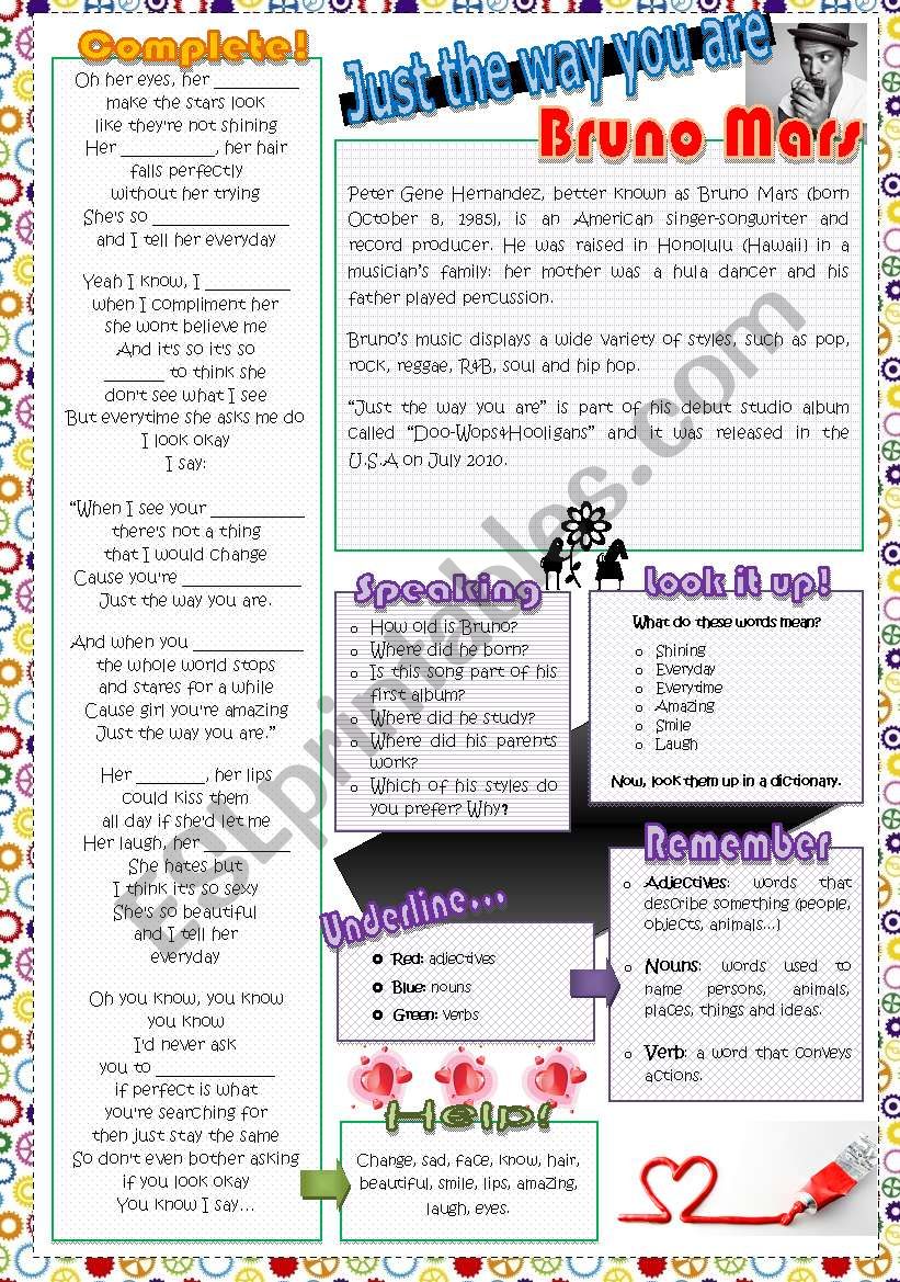 Just the way you are worksheet