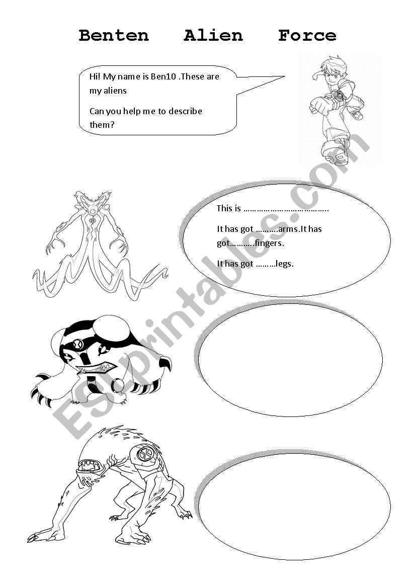 Body parts with ben10 worksheet