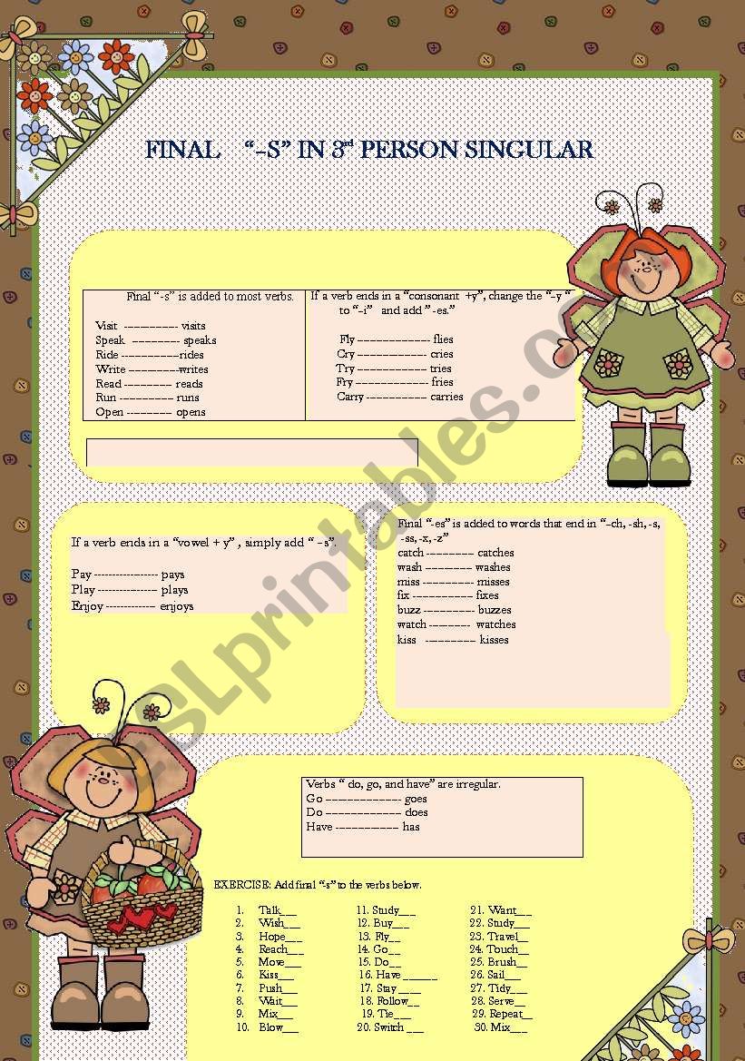 FINAL SPELLING OF -S IN 3RD PERSIN SINGULAR