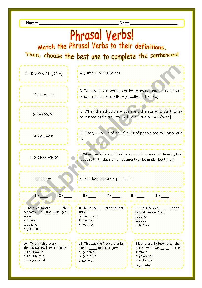 > Phrasal Verbs Practice 63! > --*-- Definitions + Exercise --*-- BW Included --*-- Fully Editable With Key!