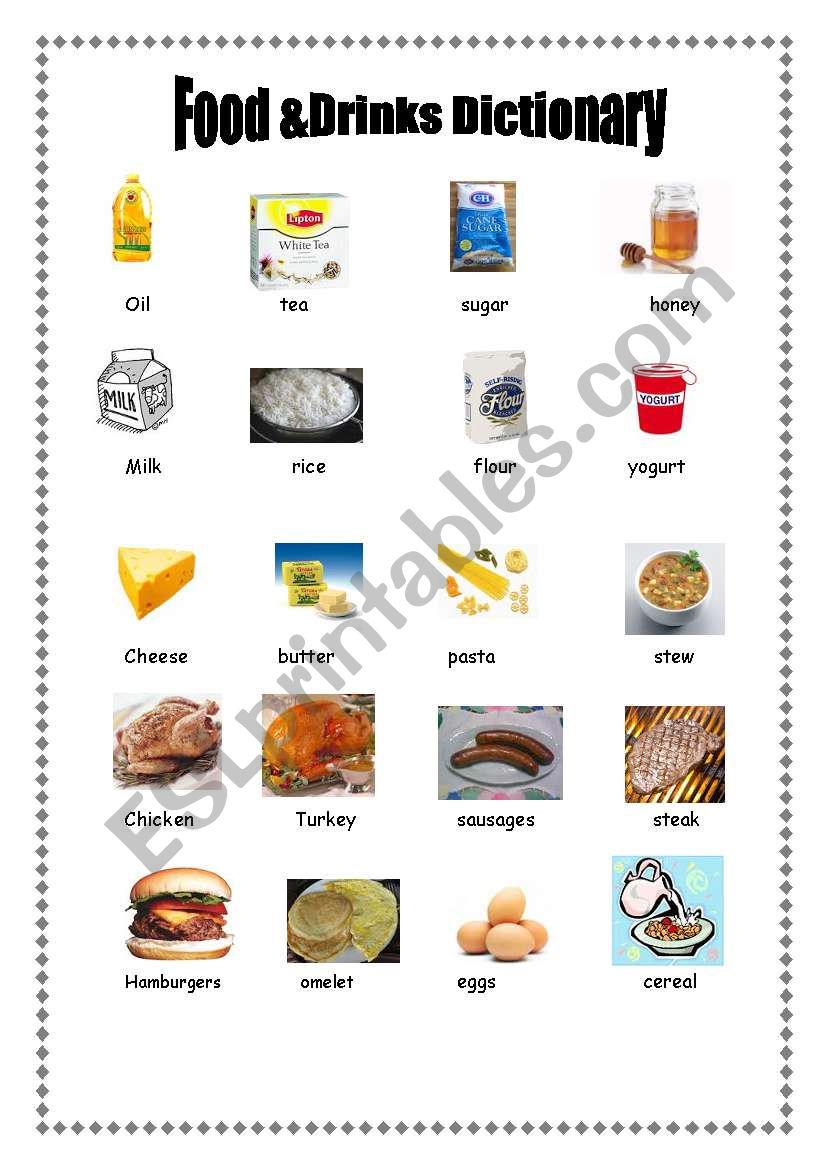 food and dinkds dictionary worksheet