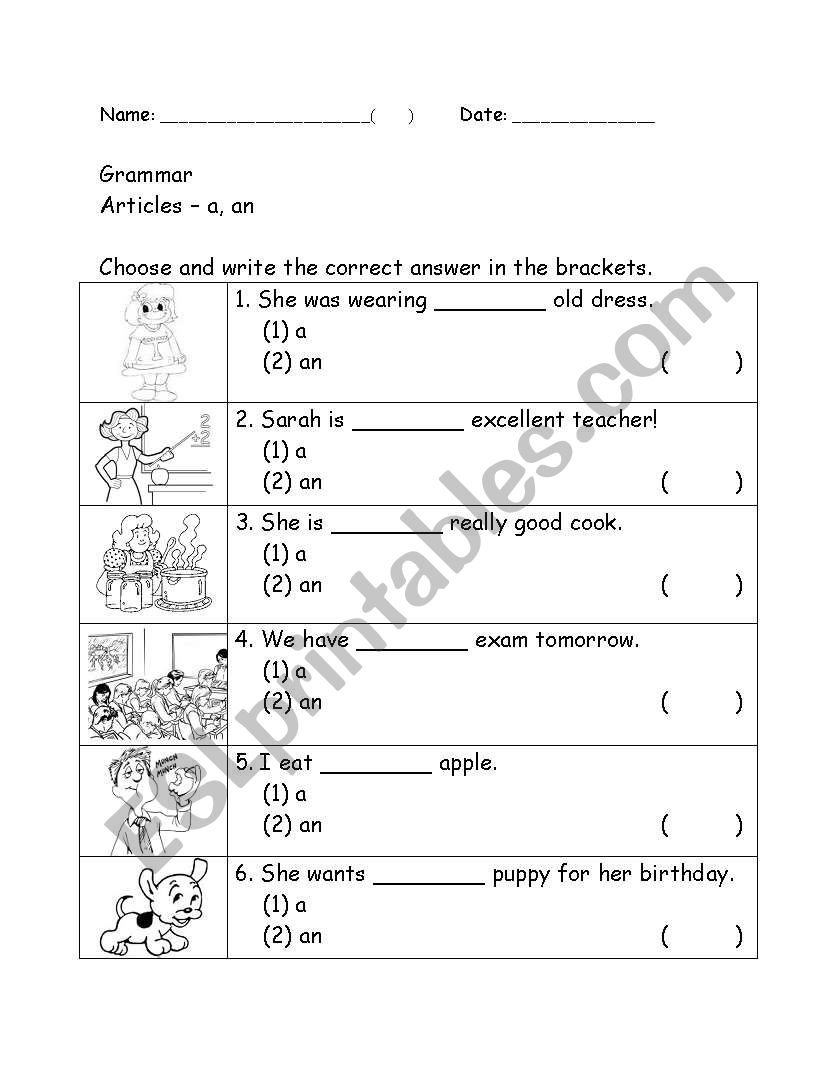 Articles - a, an worksheet