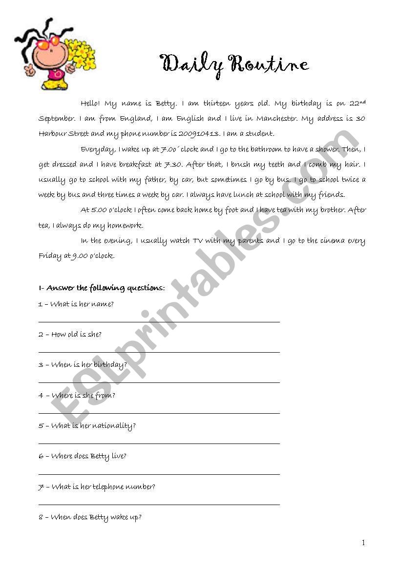 Daily Routine worksheet