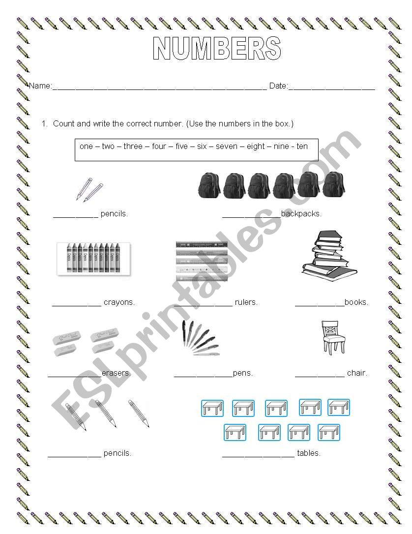 Numbers worksheet