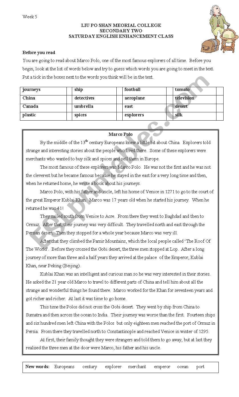 Marco Polo worksheet