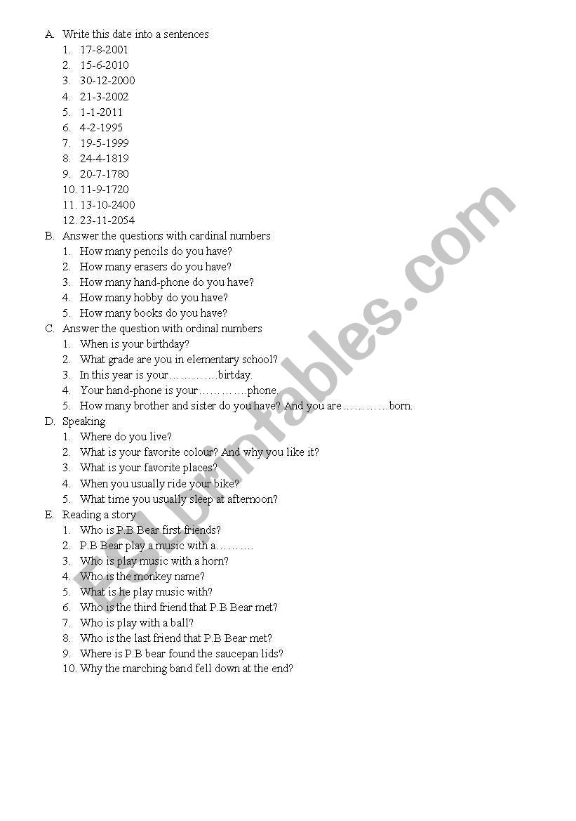 date, cardinal and ordinal number