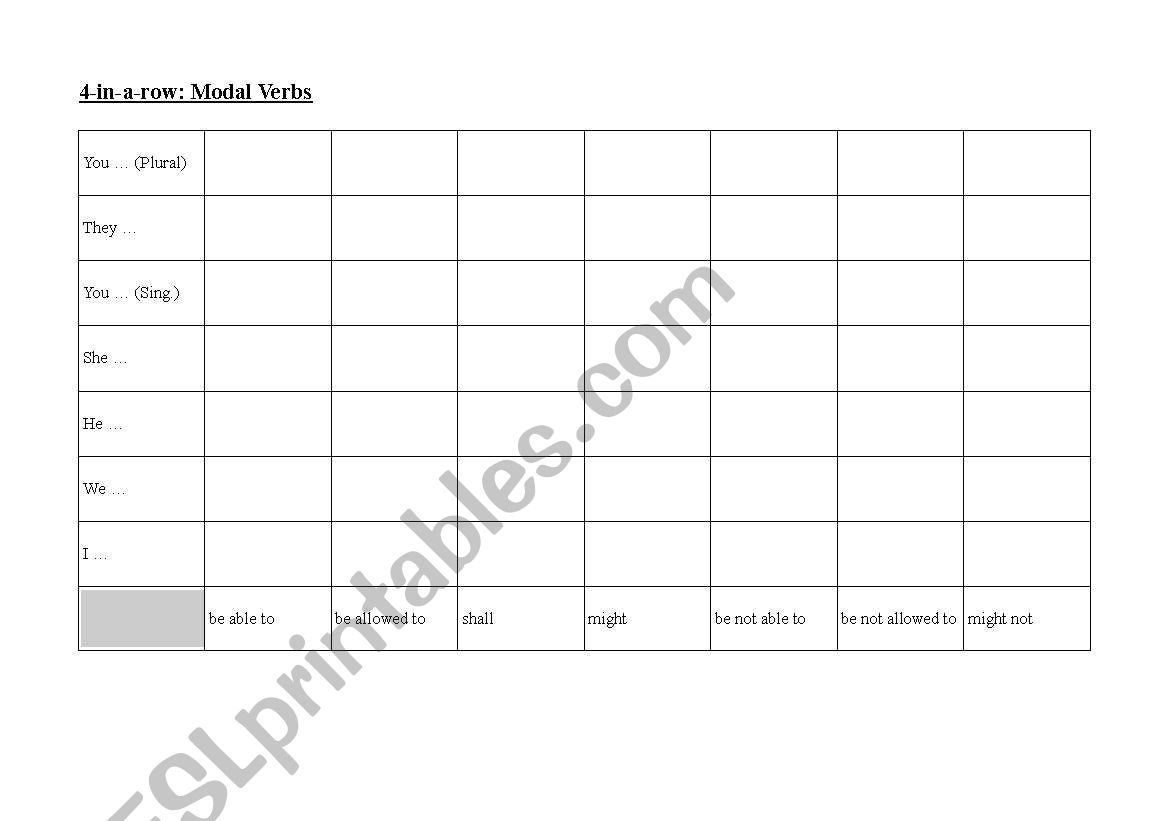 4 in a Row - Modal Verbs worksheet