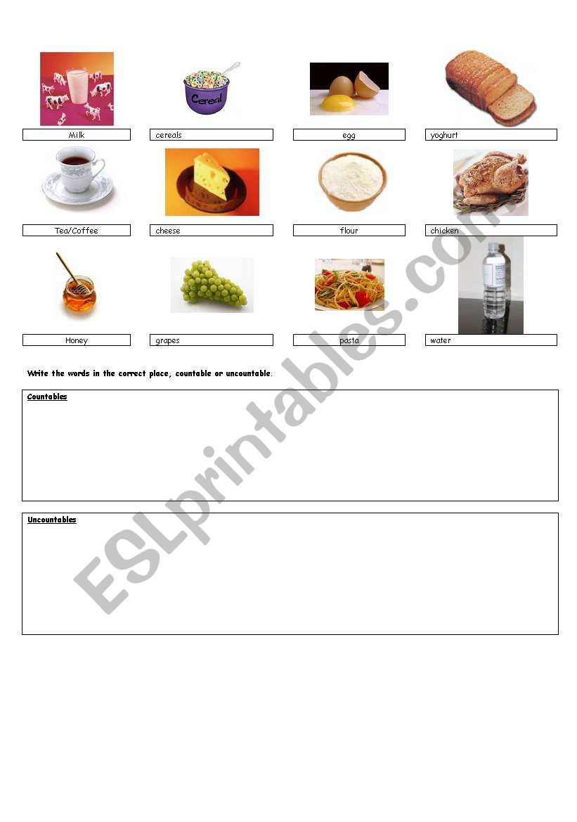 Countable Uncountable Food worksheet