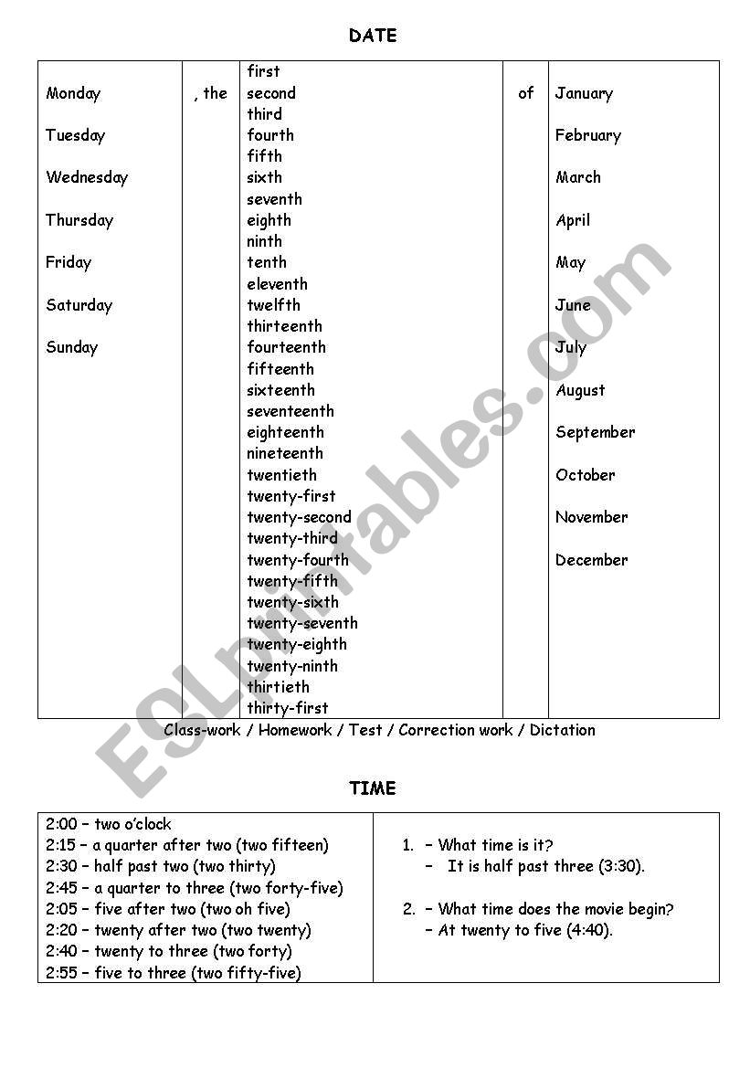 Date worksheet