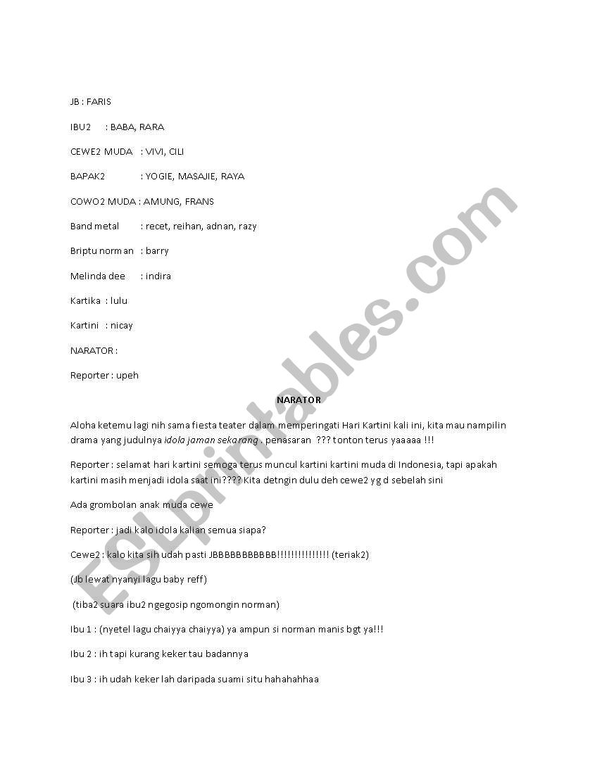 kartini drama worksheet
