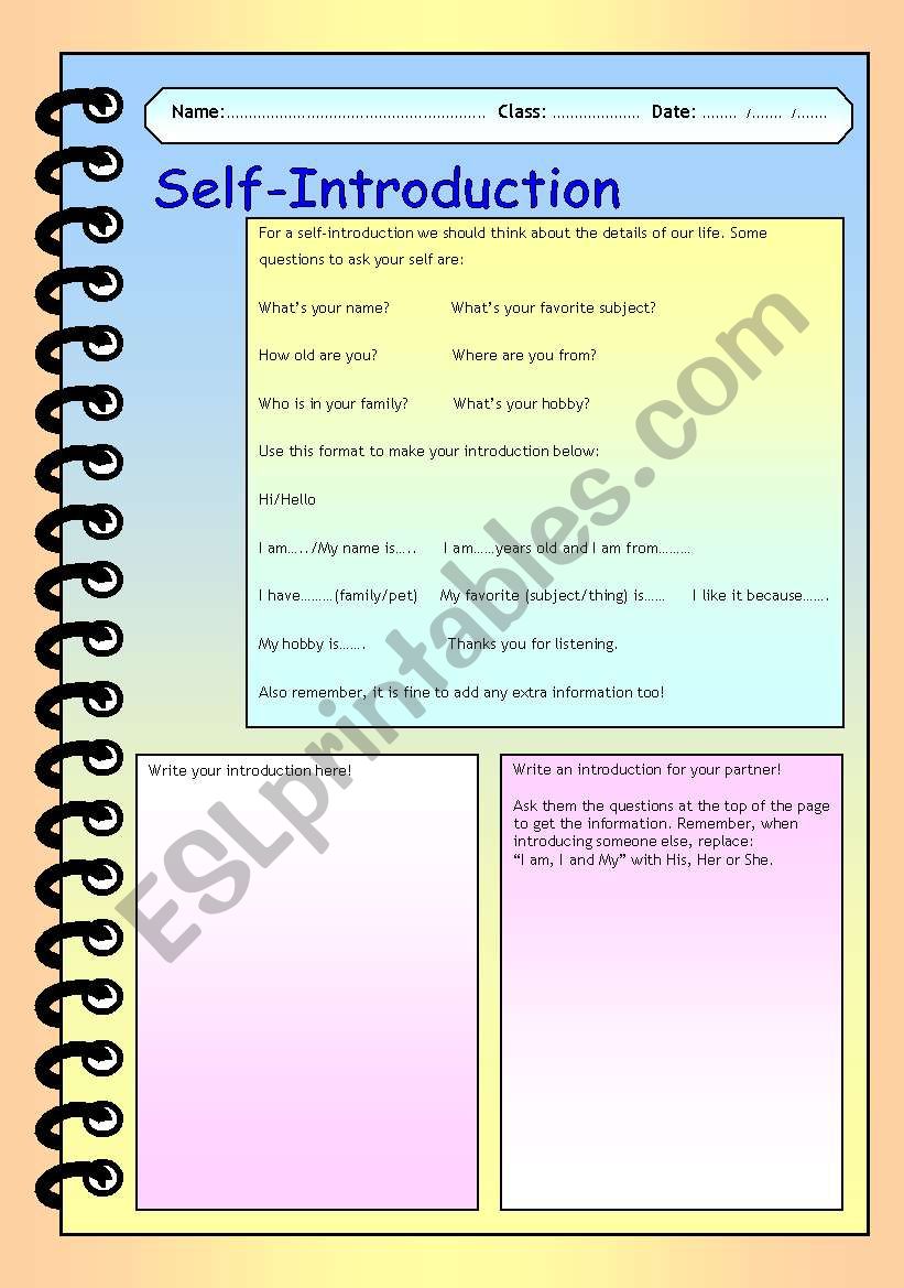 Self Introductions worksheet
