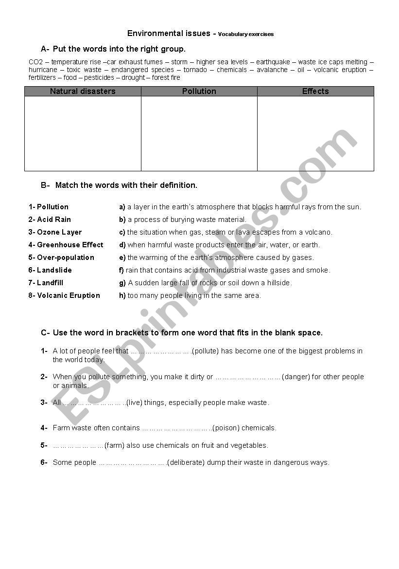 Environment worksheet