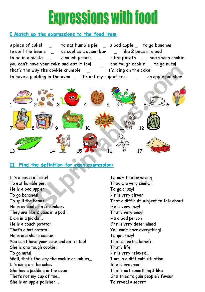 Expressions with food worksheet