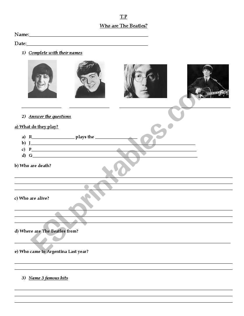 The beatles worksheet