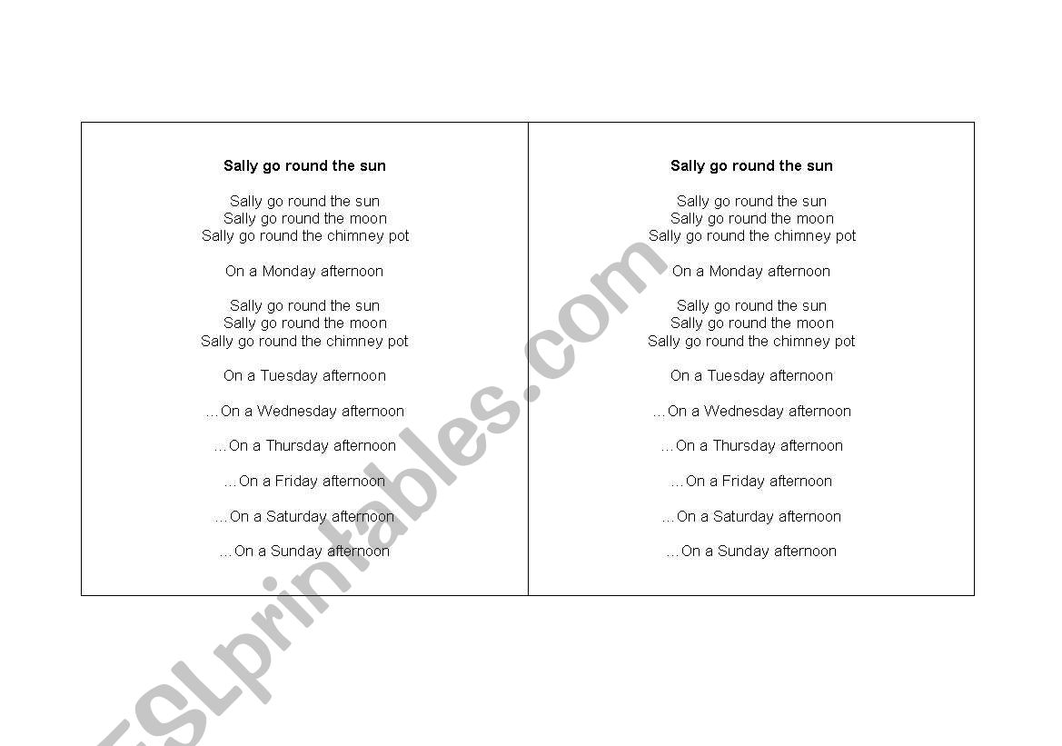 sally go around  worksheet