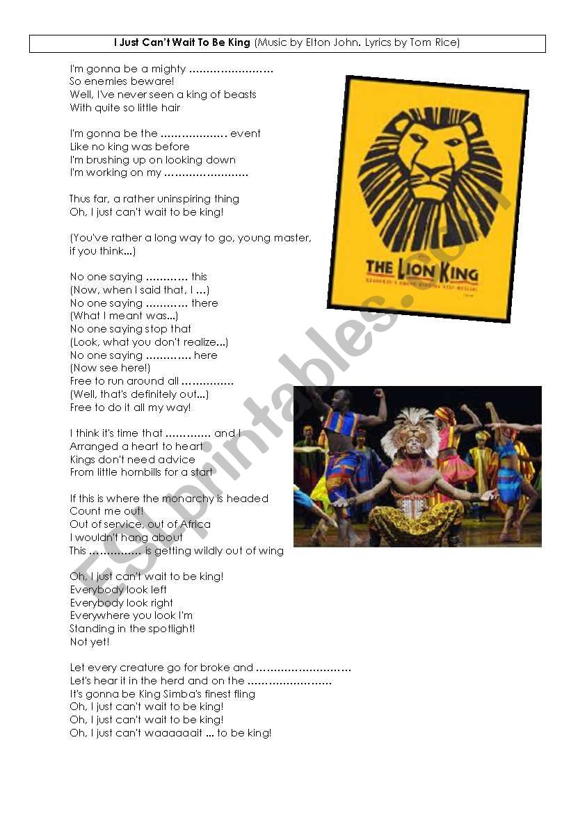 The Lion King Gapfill - Just Can't W…: English ESL worksheets pdf