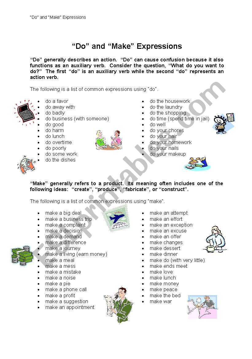 Do and Make Expressions worksheet
