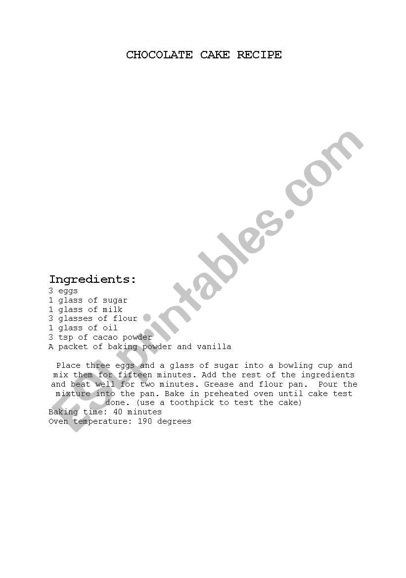 recipe worksheet