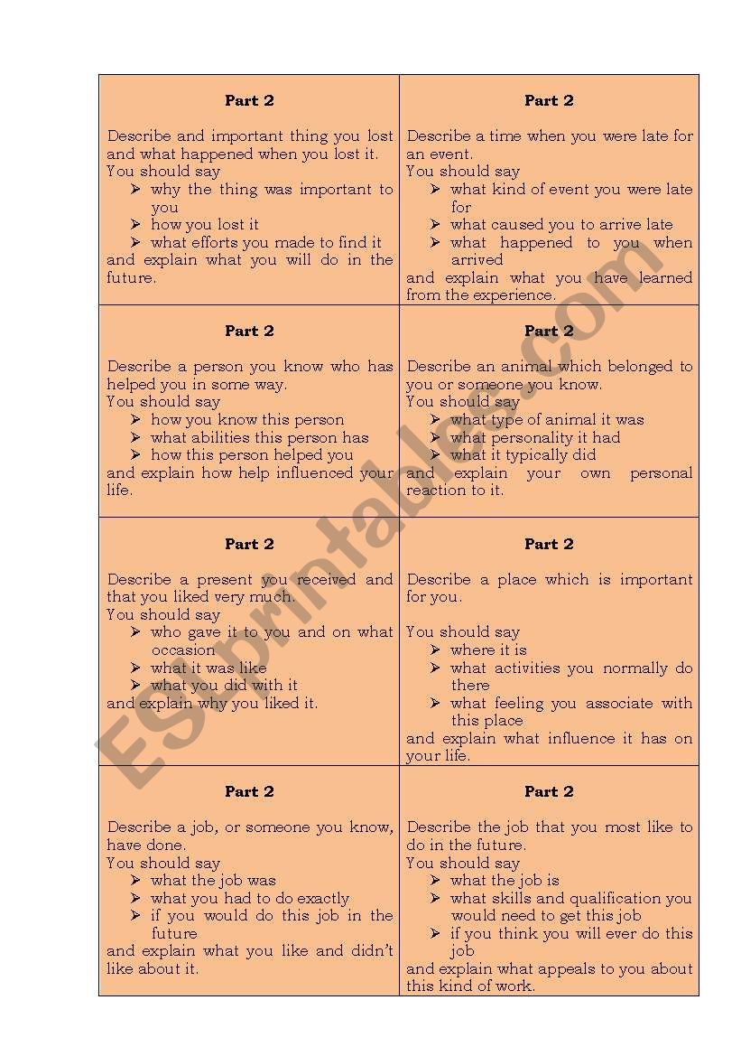 IELTS Speaking, Part 2 worksheet