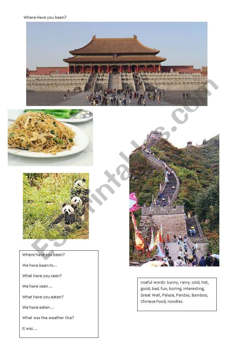 Where have you been? China worksheet