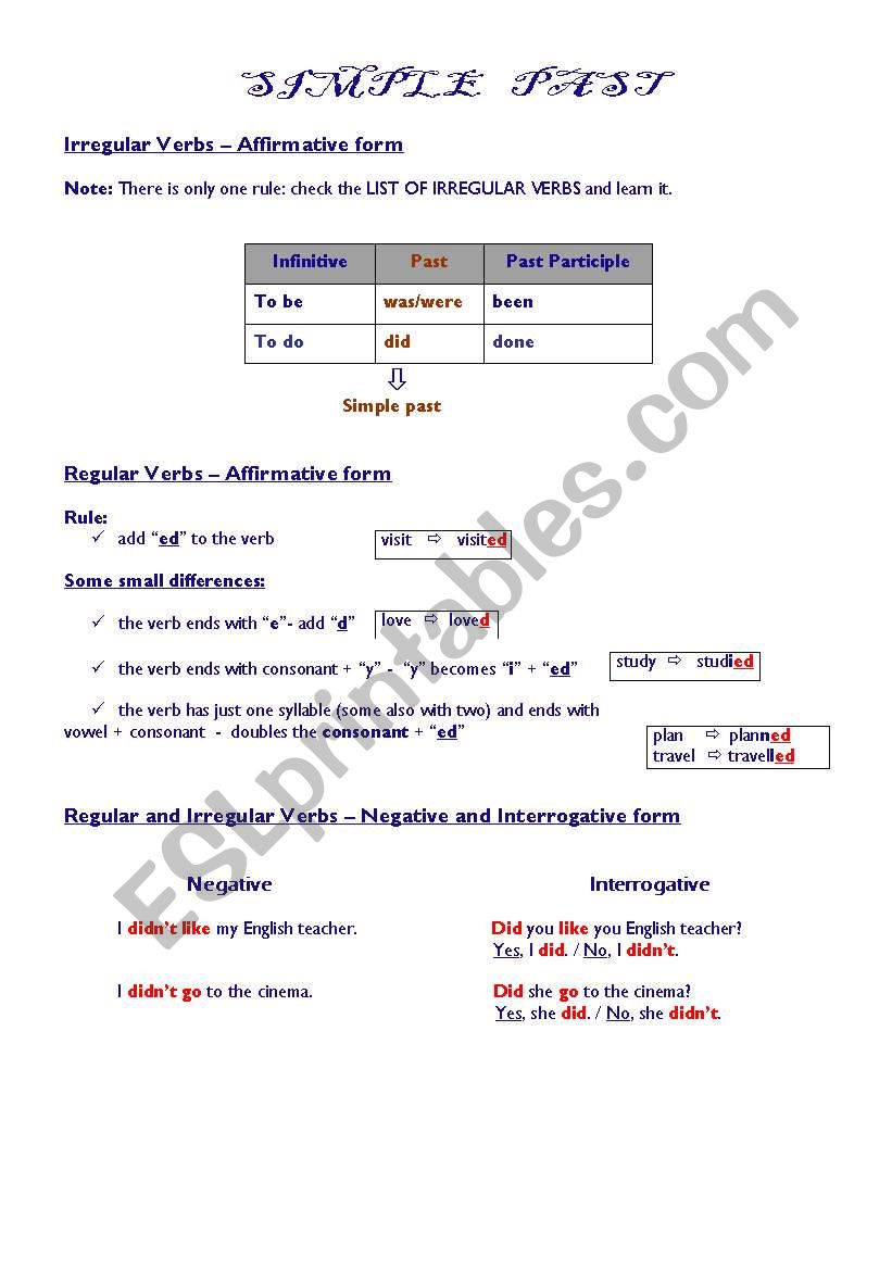 Simple past worksheet