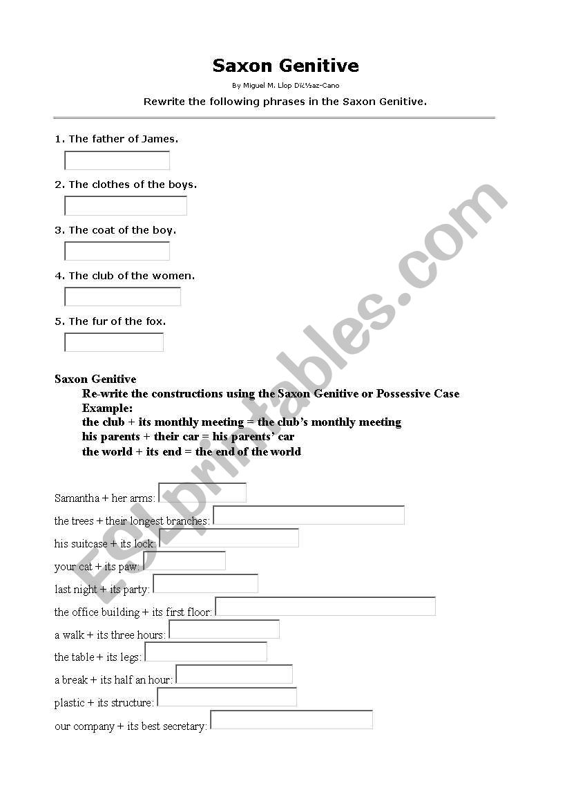 saxon genitive worksheet