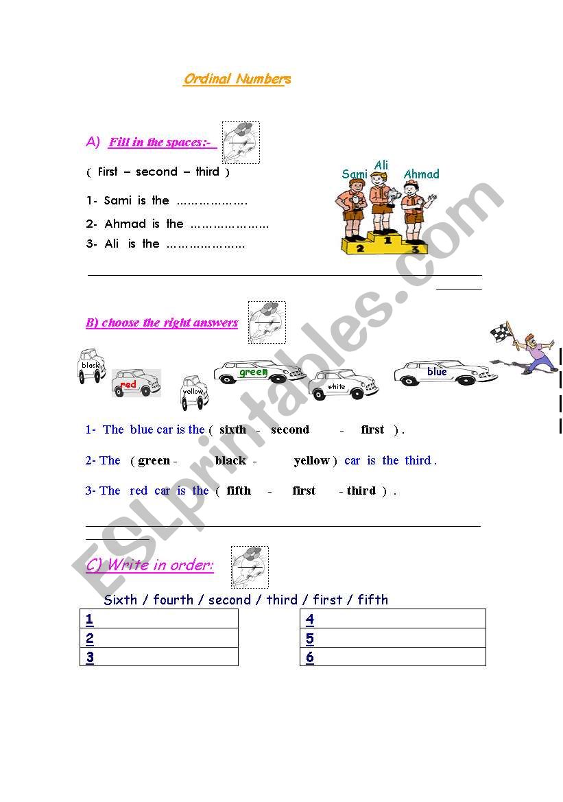 Ordinal Numbers worksheet