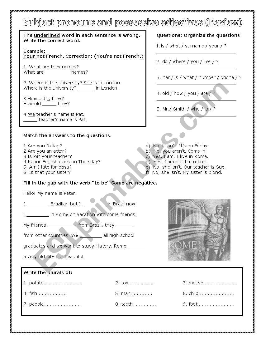 Subject pronouns and possessive adjectives  (review)