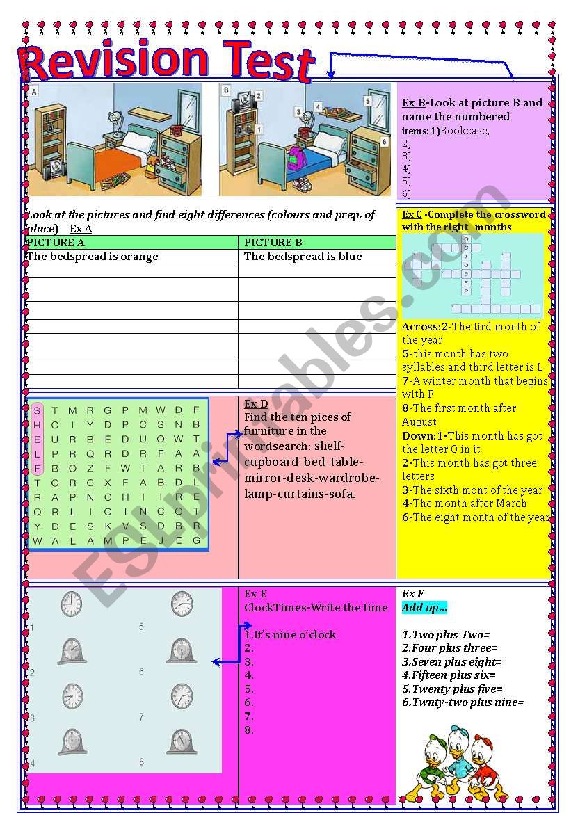 REVISION TEST! Preposition of place-Clock-Numbers-Months