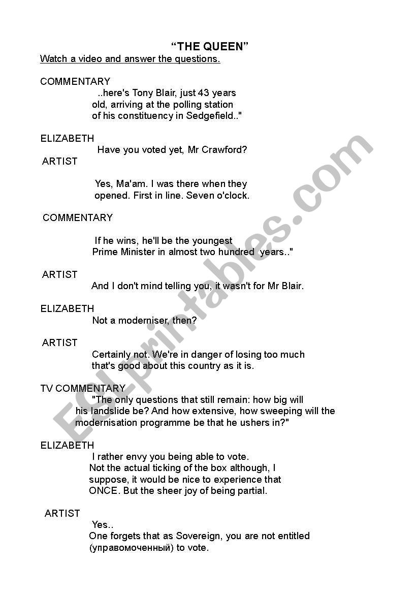 the queen worksheet