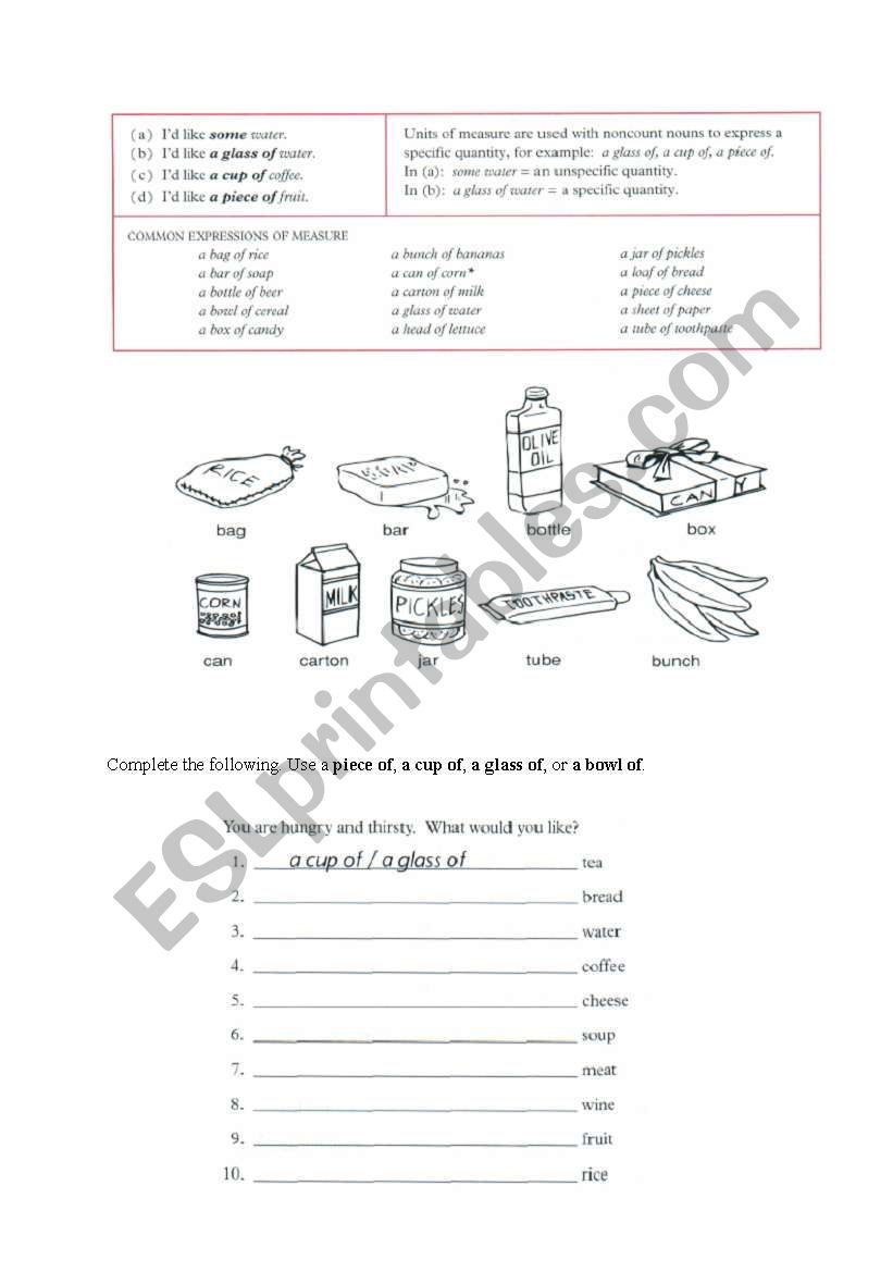 quantity worksheet