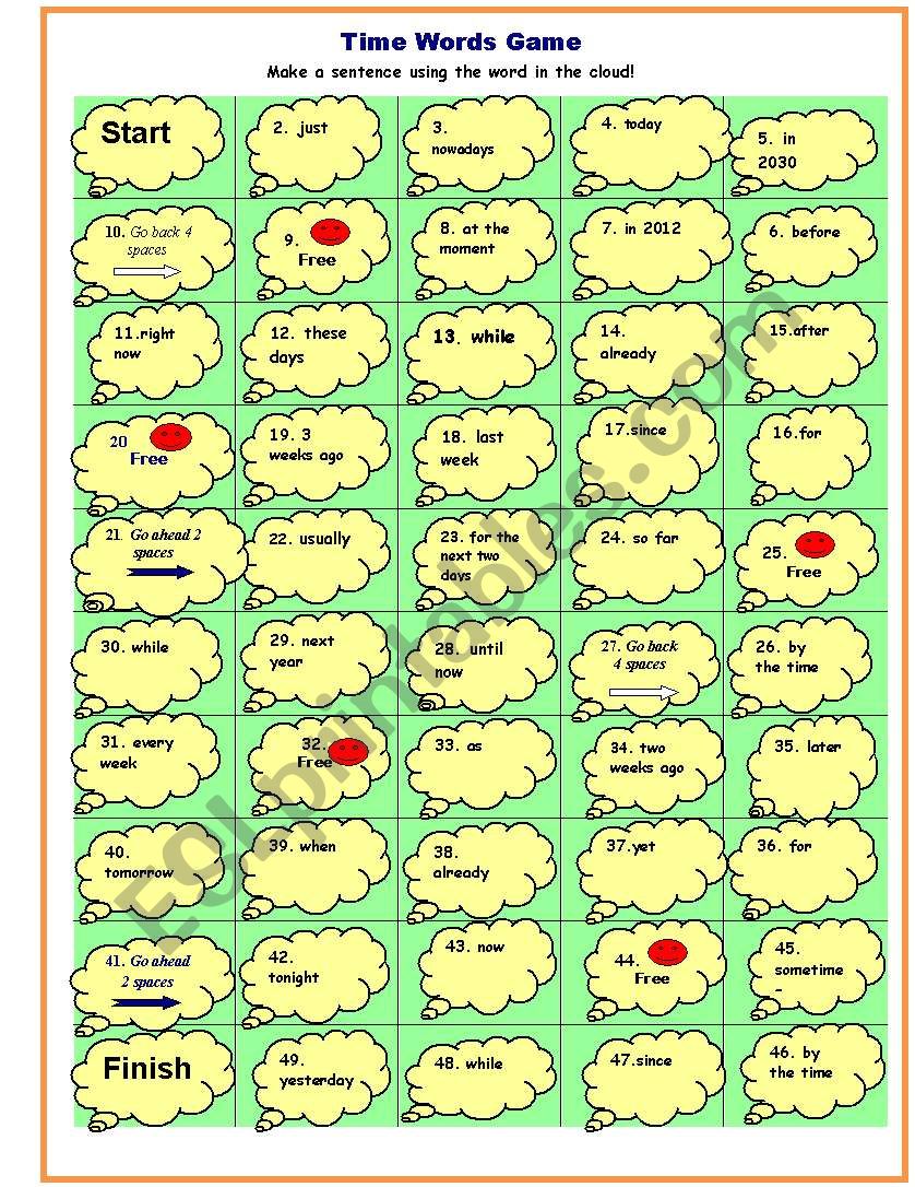 Time Words Boardgame worksheet