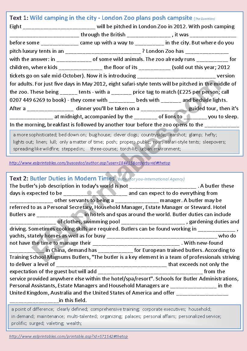 Re-cycling of recent texts worksheet