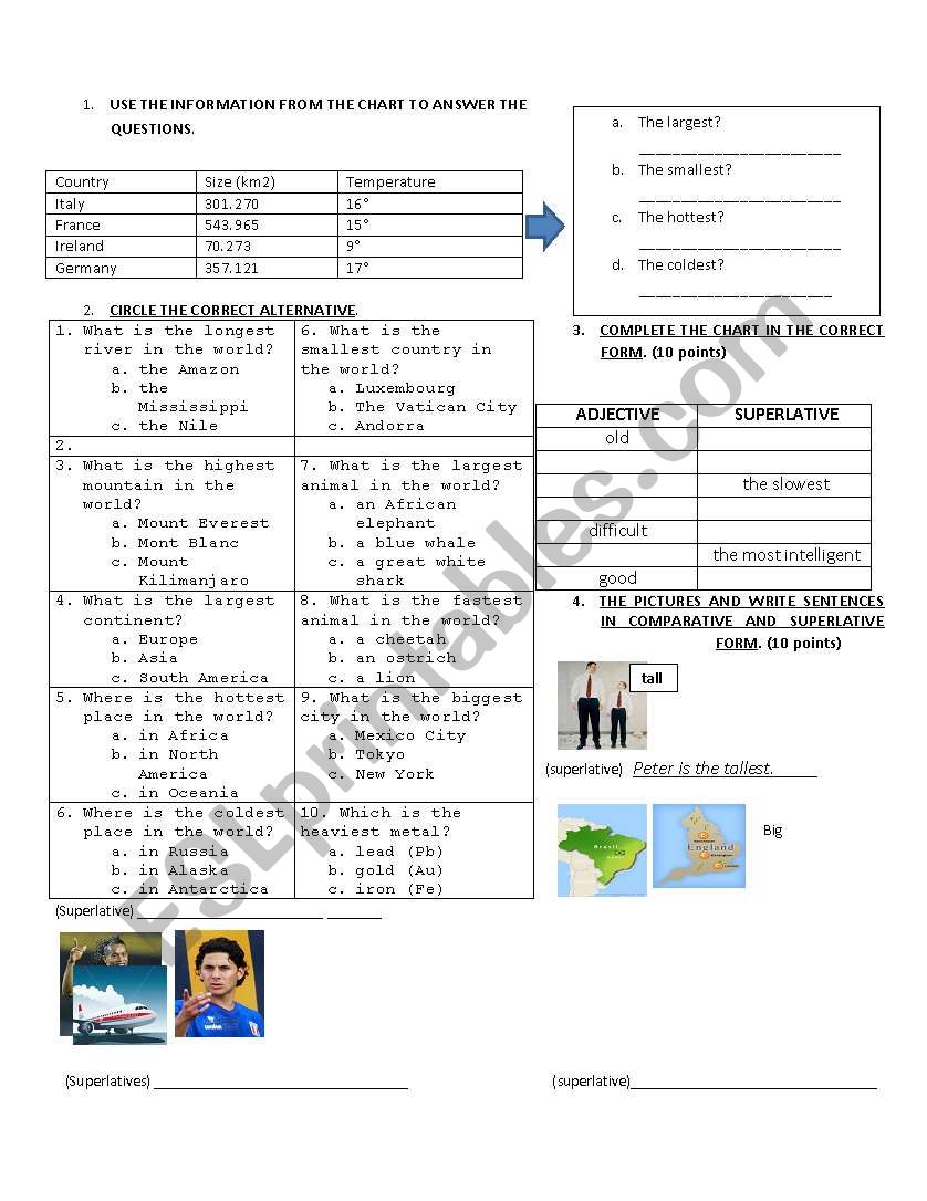 Superlatives and countries worksheet
