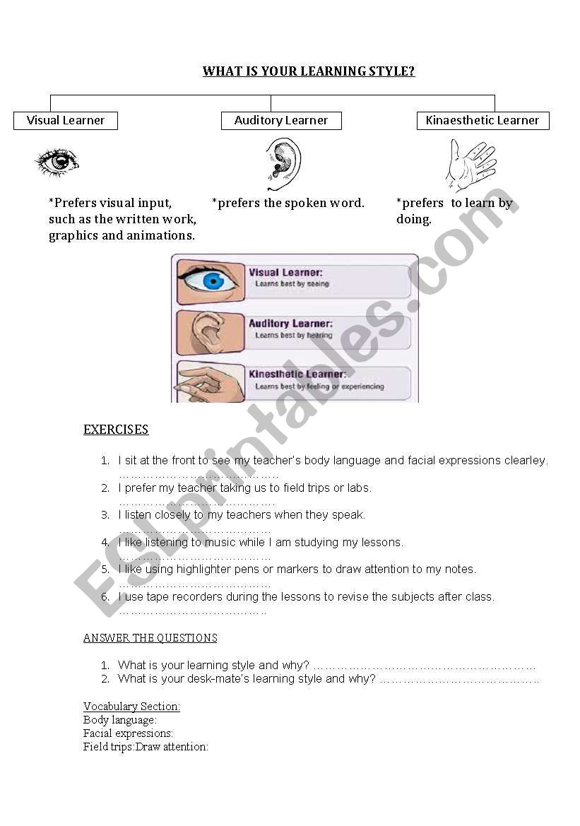 Learning Types worksheet